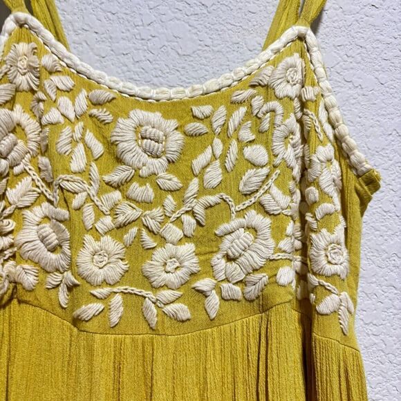 Rega Ruffle Sleeve Floral Embroidered Tiered Maxi Dress Yellow Small Ruffle Hem - Picture 4 of 12